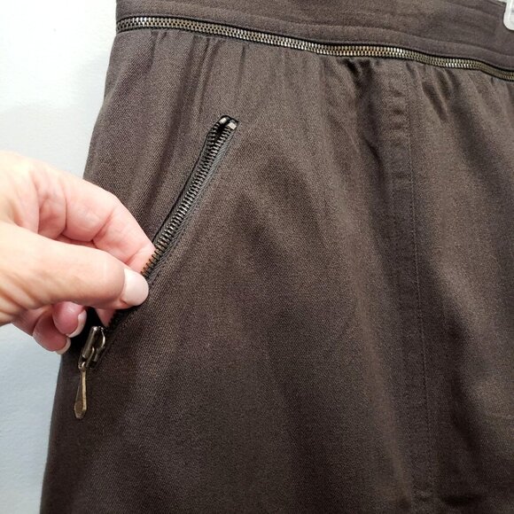 VTG Laurèl by Escada Military Moto Midi Skirt Zipper Split Brown Size 36 US 2/4 - Picture 2 of 12